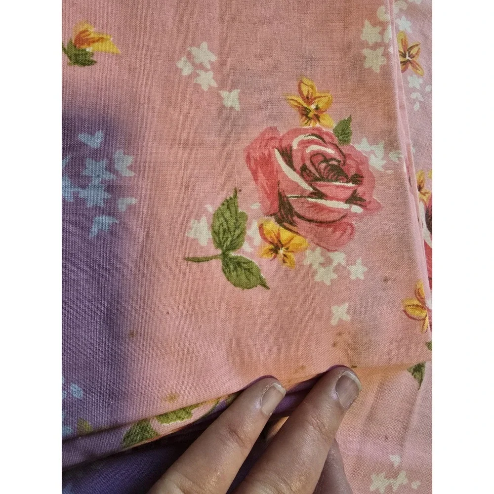 1970s Cannon Monticello American Beauty Rose Full Size Sheet Set pillow case USA